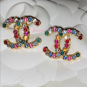 Chanel Multi colored crystal CC earrings